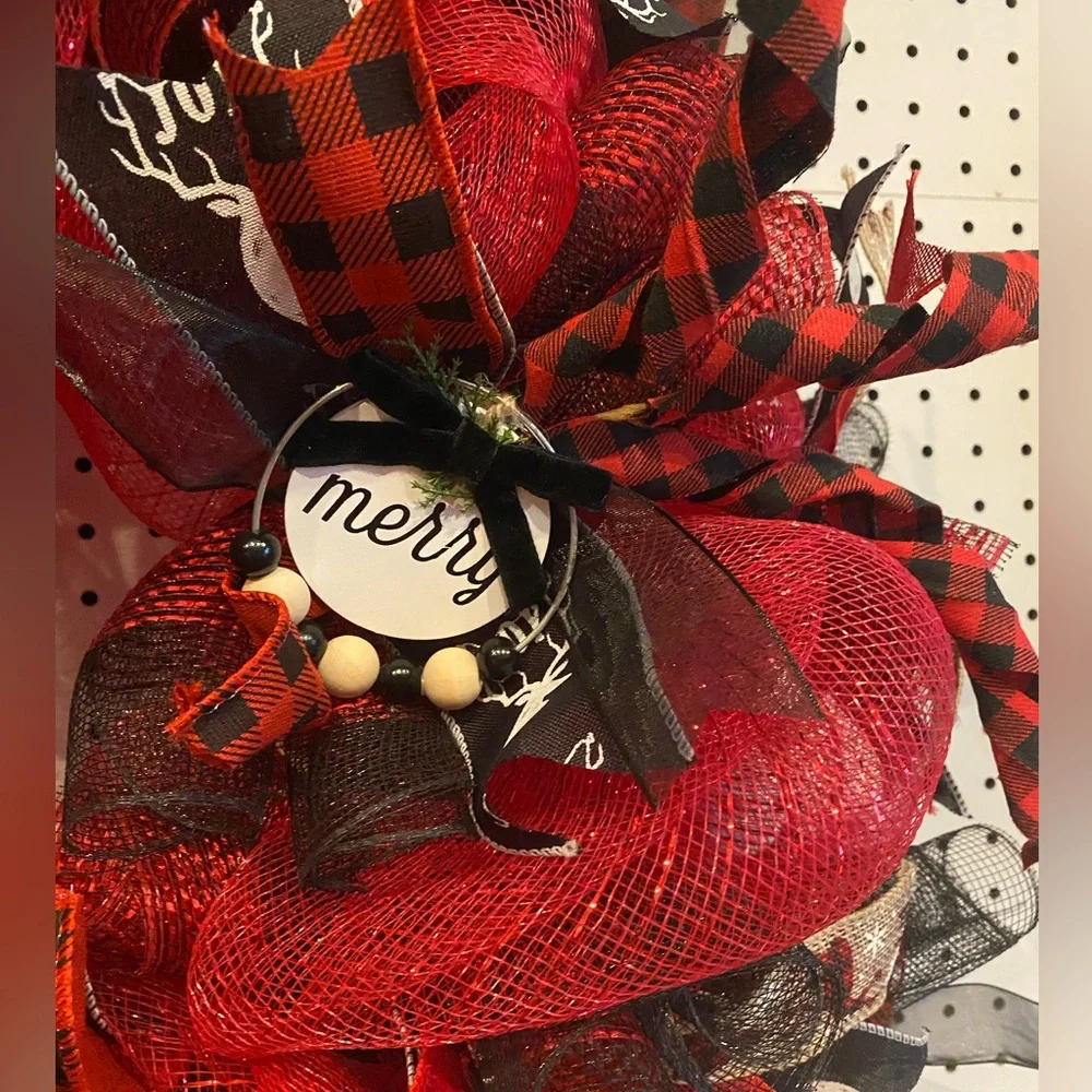 Red and Black Deer Themed Holiday Wreath